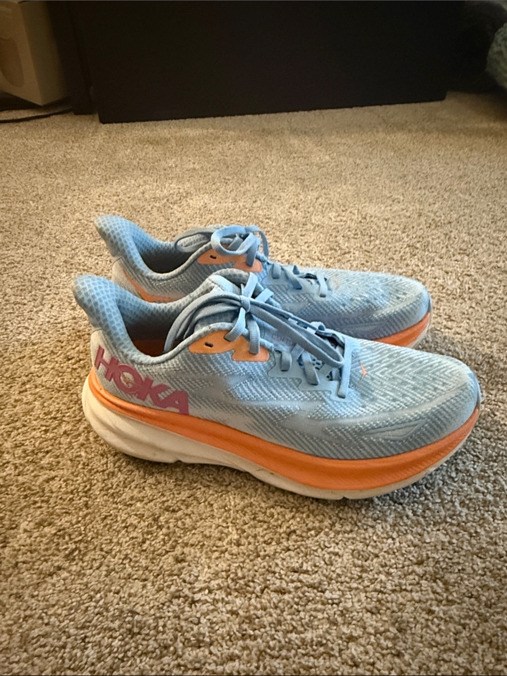 Hoka Women's Sky Blue and Coral Athletic Running Sneakers
